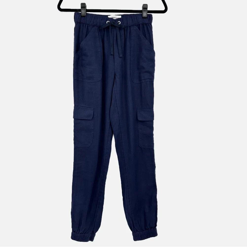 Nicole Miller Linen Navy Utility Joggers Pants XS - Picture 2 of 12